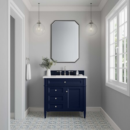 James Martin Vanities Brittany 36in Single Vanity, Victory Blue w/ 3 CM White Zeus Quartz Top 650-V36-VBL-3WZ